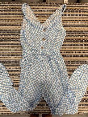 Cupshe Light Blue Printed Girls Jumpsuit with Tie Waist